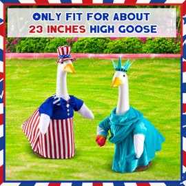 Yeyeplum 2 Set 4th of July Porch Goose Outfits for 23" Lawn Statue Patriotic Porch Goose Costume for Cement Statue Independence Day Memorial Day Sculpture Clothes for Garden Patio Party Decoration