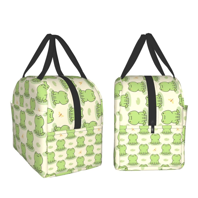 Hulnulnu Cute Frog and Dragonfly Insulated Lunch Bag Reusable Lunch