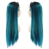 Long Straight Hair Wig Gradient Green Color Centre Parting Hairstyle