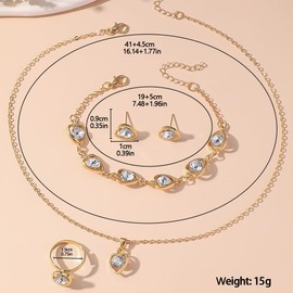 TTPSRY 4 Piece Jewellery Set Women's Necklace Bracelet Ring Earrings Heart Crystal Zirconia Bridal Jewellery Set Christmas Party Gifts for Girls, Alloy Steel, No Gemstone