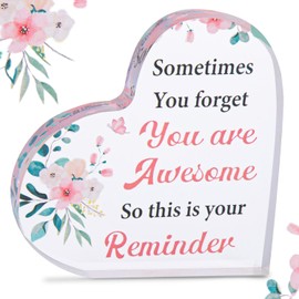 Friendship Gifts for Women Men, Cheer Up Gifts for Boyfriend and Girlfriend, Heart-Shaped Inspirational Acrylic Plaque, Positive Affirmation Gift - You are Awesome