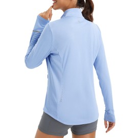 baleaf Women's Running Jacket Lightweight Summer Full Zip Long Sleeve Athletic Shirts UPF 50+ Pockets Hiking Blue XL