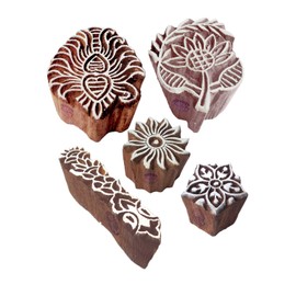 Royal Kraft Intricate Motif Leaf and Floral Wood Stamps for Printing (Set of 5)