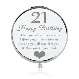 Jielahua 21 Year Old Birthday Gifts for Her Makeup Mirror 21st Motivational Gifts for Women Compact Pocket Makeup Mirror for Sister Niece Friend Birthday Present Ideas for Women