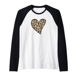 Cute Leopard Pattern Heart Raglan Baseball Tee
