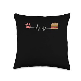 Snack Food Tomato Buns Fast Cheese Ground Beef Tee Breed Heartbeat Burger Restaurant Patty Bun Lettuce Dogs Throw Pillow, 16x16, Multicolor