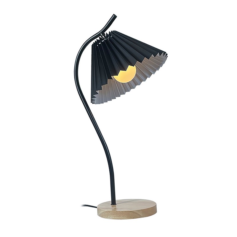 Table Lamp with Cloth Pleated Lampshade Metal Modern Nightstand Bedside