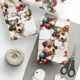 Dog & Ornaments Wrapping Paper Christmas Veterinary Staff Animal Lover Exclusive Graphic Veterinarian Vet Tech Nurse Assistant Gift Wrap Present Gift Clinic Rescue Pet Lover (30" x 72")