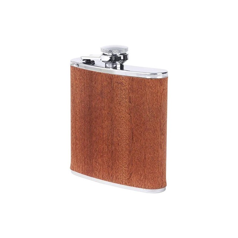 Maxam Drinkware Stainless Steel Flask with Real Sapele Wood Wrap,