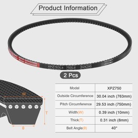 QUARKZMAN XPZ750 EPDM V-belt, V-belt with industrial rubber, 10 mm width x 750 mm circumference with cut edge and serration, pack of 2