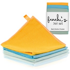 fenchi's AUSTRIA AquaSorb Waffle Towel, Microfibre Drying Cloth, Premium (Pack of 3, 40 x 40 cm) Super Soft Quality for Glass, Kitchen, Tableware, Bathroom, Car (Yellow/Blue/Mint)