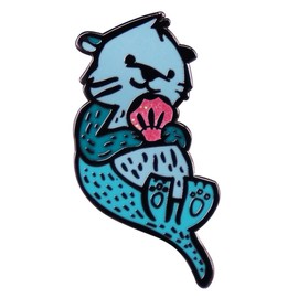 Cute Sea Animal Enamel Pin Otter Brooches Pins Cute Cartoon Glitter Shell Brooch Badge for Clothes Backpack Decoration Jewelry Valentine Gift