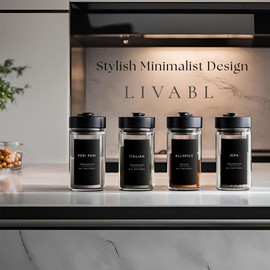 Livabl Spice Jar Labels, Pantry Labels & Spice Labels Stickers for Jars - 360 Labels for UK Spices Herbs & Seasonings - Stylish Minimalist Design for Kitchen Organisation