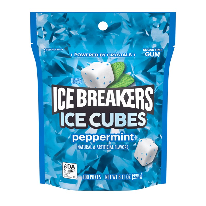 ICE BREAKERS Ice Cubes Peppermint Sugar Free Chewing Gum Pouch,
