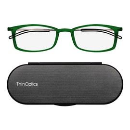 Always With You ThinOptics Reading Glasses - Ultra Thin and Lightweight Readers with Case - Special Edition Colors - Rectangle Green 2.5x