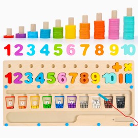 FlameFlash 3 in 1 Montessori Toys Counting Number Puzzle, Magnetic Color & Number Maze, Color Matching Learning Counting Game for Boys Girls 3 4 5 Years Old, Preschool Math Learning Toys for Toddlers