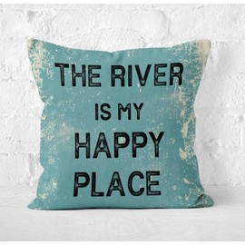 DECOPOW Vintage Style River House Decorative Throw Pillow Cover,The River is My Happy Place Square 18X18 Inches (River is Happy Place)