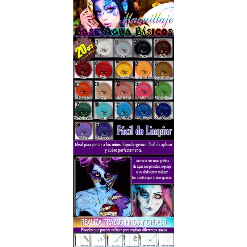 Electro Glow Maquillaje Base Agua Violeta Pintacaritas Body Paint 20