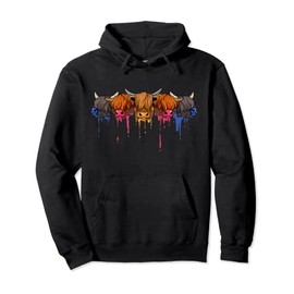 Cute colourful Scottish highland cow Pullover Hoodie