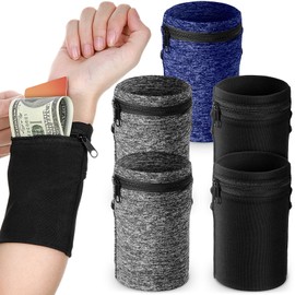 Honoson 5 Pcs Wrist Wallet for Women Men, Zipper Wrist Pouch Running Wallet Wristband Sweatband Wrist Wallet for Keys ID Cards Cash Napkin for Running Walking Hiking Jogging Travel(Black, Gray, Navy)