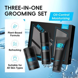 3PCS Mens Skincare Set: Face Cleanser + Face Toner + Face Cream, Deep Cleansing & Refreshing & Hydrating & Smoothing, Skin Friendly Ingredients, Gentle Skincare Gift Set for Men