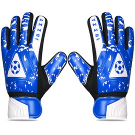 Jazzy Sports Goalkeeper Gloves for Youth, Kids Goalie Gloves with Double Wrist Protection, Non-Slip Latex Material, Adult Soccer Goalkeeper Gloves (Blue, Size 2 Suitable for 4-5 Years)