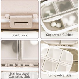 2Pcs Travel Pill Case,Personal Pill Organizers,8 Compartments Portable Pill Organizer,Small Pill Container for Daily Vitamins,Cod Liver Oil, Supplements and Medication(Color is not fixed)