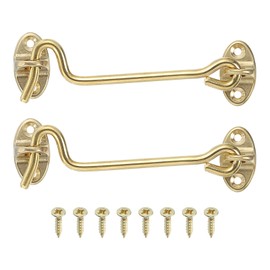 uxcell 2Pcs 4" Hook and Eye Latch, Barn Door Lock Brass Cabin Hook Privacy Door Gate Hooks for Window Sliding Door Fence Shed, Brass