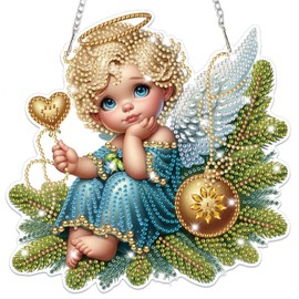 Bowetile Christmas Diamond Art Hanging Kits for Adults Kids, Diamond Art Suncatchers Angel, 5D Special Shape Diamond Painting Pendant Window Ornament Christmas Gifts for Home Door Wall Decor