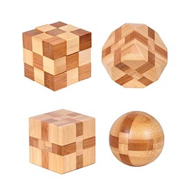 4 Pack Wooden Puzzle Games Brain Teasers Toy- 3D Puzzles for Teens and Adults - Wooden Logic Puzzle Wood Snake Cube Magic Cube Magic Ball Brain Teaser