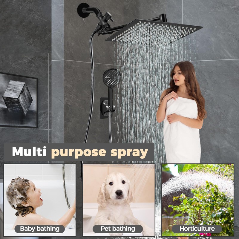 12 Inch Shower Head,High Pressure Rainfall Shower Head Combo with