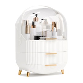 lurcns Makeup Organizers and Storage, Make up Organizer for Vanity Cosmetics Skincare Organizers With Lid and Drawers Display Cases for Countertop（White）