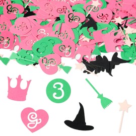 CFuguier 300pcs Witch Party Table Confetti, Pink Crown, Hat, Broom, Magic Wand, Heart-Shaped Confetti, Spooky Table Decoration, Pink Green Table Decor Witch Party Supplies