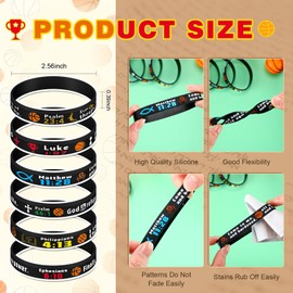 Cunno 48 Pcs Sports Bracelets Bulk Motivational Silicone Wristbands Decorations Sports Party Favors Gifts for Men Women Lovers Christian Bible Verse Wristbands with Matthew Scriptures(Basketball)