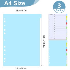 File Dividers A4, 3 Pack 10 Part Folder Dividers Coloured Multi Hole Punched A4 Dividers Tabbed Index Divider for Lever Arch Files Ring Binders Office School Index Dividers