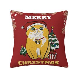 MlilAura Cat Christmas Pillow Cover, 18x18 inches,Pillow Cover Home Decor Cute Cats Throw Pillow Cover, Xmas cat Decorative Pillow Case for Sofa Bed Couch (red)
