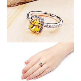 Wisslotus Mothers Day Gifts 2ct Princess Cut Yellow Topaz CZ Wedding Engagement Bridal Anniversary Rings Jewelry 18K White Gold Plated (10)