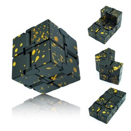 DOLASEV Fidget Infinity Cube, Quite Fidget Toys Anxiety Relife Items Fidgets for Adults, Fidget Sensory Toys for Teens Kids, Classroom Prizes (Black Yellow)