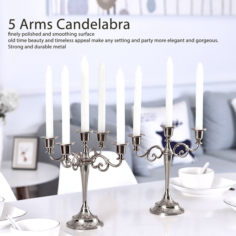 Metal Candelabra Black 5 Arms Elegant Colorfast Stable Wide Base