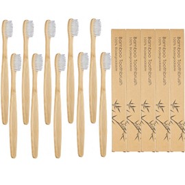 SEVENHEAD 10 PCS Bamboo Toothbrushes Soft Bristles Wooden Toothbrushes for Adult, Natural Biodegradable BPA Free Eco Friendly Toothbrushes White