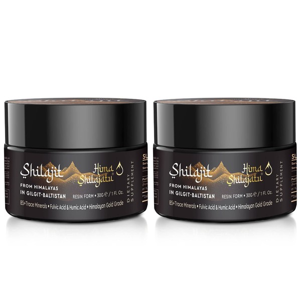 Shilajit Pure Himalayan Shilajit Resin - Gold Grade 100% Pure Shilajit with Fulvic Acid & 85+ Trace Minerals Complex for Energy & Immune Support, Pack of 2 (4 Months Supply)