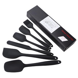 Marirao Silicone Spatula Set of 6, Food Grade Silicone Rubber Spatula, High Heat Resistant Non Stick Dishwasher Safe, Upgrade Handle with Ergonomic Grip, for Baking, Cooking (Black) Kitchen Utensils