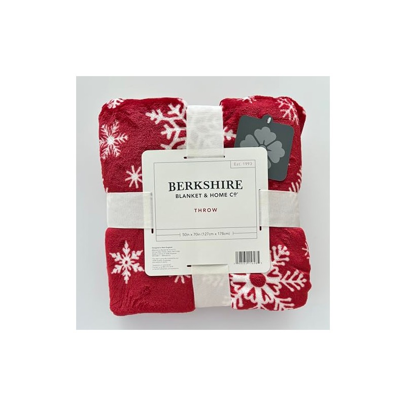 Berkshire Blanket Velvetloft Throw (Red Snowflakes)