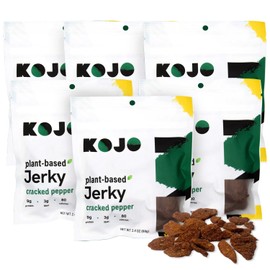 Kojo - Plant-based Vegan Jerky - Cracked Pepper - Peppery and Shamelessly Meaty Flavor - 9g Protein, 3g Fiber, 90 Calories - 6 Bag (2.4 oz)