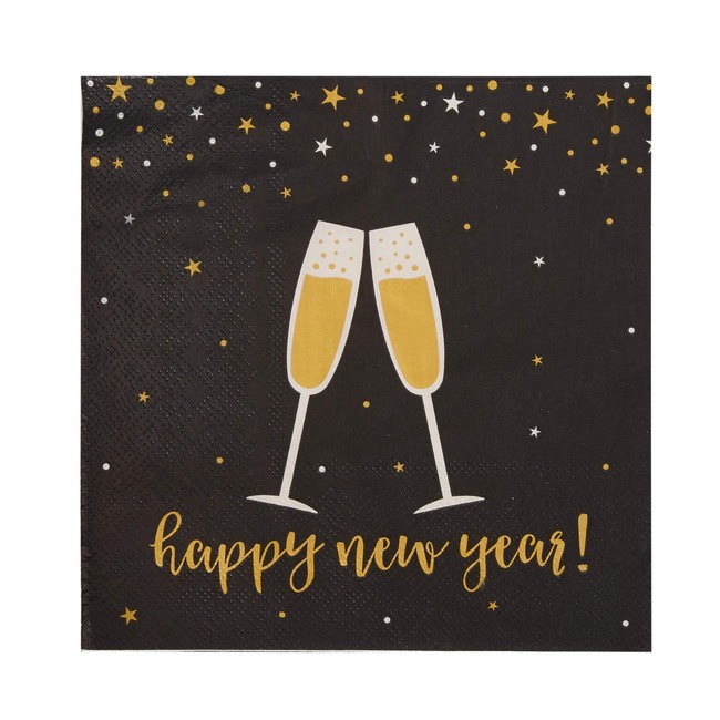 Happy New Year Party Decorations, NYE Champagne Napkins (Black, 6.5 In, 100 Pack)