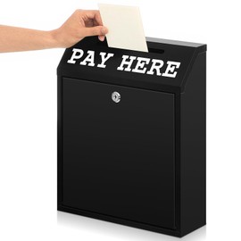 Yaocom Safe Cash Box Money Collection Metal Donation Box with Lock Wall Mount Pre Drilled Mailbox Delivery Ballot for Home Office Outdoor Self Serve Stand (Black,14.96 x 12.01 x 3.94 Inch)