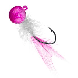 Dr.Fish 10 Pack Crappie Jigs Marabou Fishing Jig Heads Round Ball Lead Hooks with Feather Hair for Bass Trout Panfish Bluegill Fishing Lures Freshwater Pink,1/8oz