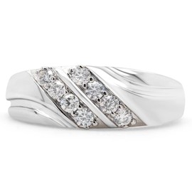 SAVEARTH DIAMONDS 1/4 ct. t.w Round Cut Lab Grown Diamond Double Row Men's Wedding Band Ring In 14k White Gold Over Sterling Silver(VS-SI Clarity, 0.25 Cttw)-8