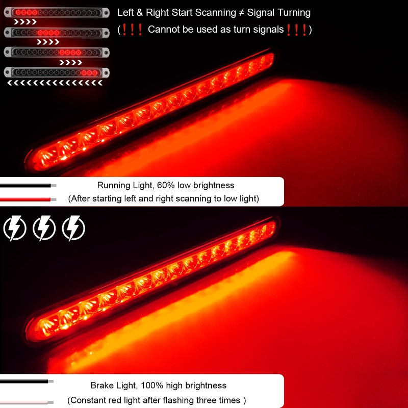 PSEQT 10" LED Trailer Brake Tail Lights Bar Red Stop