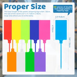 LeonBach 120 PCS Large Plastic Shipping Tags,2.3" x 9.8",Large Waterproof Shipping Tags Big Self Locking Seal Tags Zip Tie Plastic Label Tags for Logistics Use Luggage Labeling(Mixed 10 Colors)
